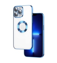 iPhone 13 Pro Max Kılıf Kamera Korumalı Logo Gösteren Omega Kılıf (Açık Mavi)