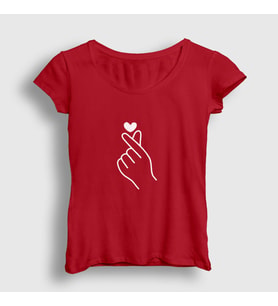 Presmono Kadın Sarı Finger Heart Bts T-Shirt 266408tt (Kırmızı)
