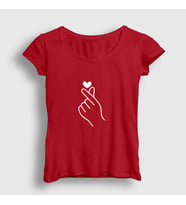 Presmono Kadın Sarı Finger Heart Bts T-Shirt 266408tt (Kırmızı)