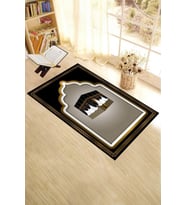 EVDEYA Dijital Baskılı Kabe Motifli Yıkanabilir Motifli 70x130 Namazlık Seccade, Seccade-4-kahve, (Siyah)