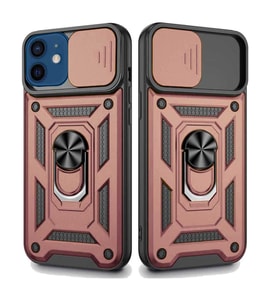 Apple iPhone 12 Uyumlu Kızaklı Kamera Korumalı Tank Kılıf (Rose - Gold)