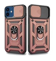 Apple iPhone 12 Uyumlu Kızaklı Kamera Korumalı Tank Kılıf (Rose - Gold)