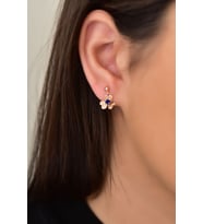 Papatya Silver 925 Ayar Gümüş Rose Kaplama Zirkon Taşlı Frezya Çiçeği Küpe (Lacivert)