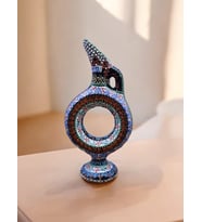 Hitit Model %100 El Işlemesi,kabartma Desenli Dekoratif Çini Vazo (20 CM) (Beyaz-Siyah)