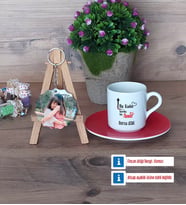 Harika Anne Türk Kahvesi Fincanı Ahşap Altlıklı ve Fotoğraflı Ahşap Anahtarlık Hediye (Model 3)