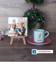 Babalar Günü Hediyesi Fotoğraflı Dekoratif Taş, Ahşap Altlıklı Türk Kahvesi Fincanı Hediye Babaya Hediye (Model 6)