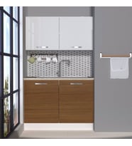 Decoraktiv Mini 120 MDF Hazır Mutfak Dolabı - Tezgah Dahil - Parlak Beyaz (Beyaz - Ceviz)