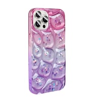 iPhone 15 Pro Max Kılıf Simli 3D Desenli Hacar Kılıf (Mor-Pembe)