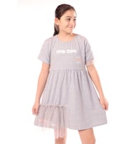 Toontoy Kız Çocuk Youth Choice Baskılı Tüllü Elbise ( Gri-Melanj)