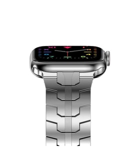 Uyumlu Model Apple Watch 7 8 45mm Kordon V-for Dizayn Metal Kordon (Gümüş)