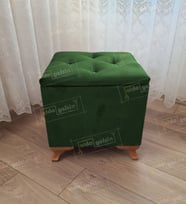 Lüks Sandıklı Tabure Puf 45 x 45 cm Ceviz Ayak (Yeşil)