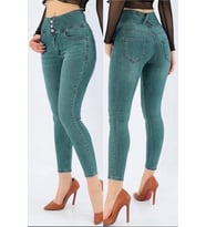 Yüksek Bel Likralı Jean Pantolon (Renk Seçenekli) (Turkuaz)