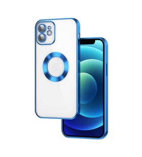 Apple iPhone 11 Kılıf Case, Logo Showing Serisi, Şeffaf, Kamera Korumalı, Logo Gösteren Renkli Çizgi Tasarım (Mavi)