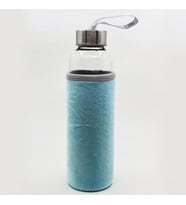 Kişiye Özel İsimli Peluş Kılıflı Cam Matara 500 ml (Mavi)