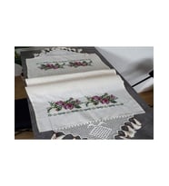 Kanaviçe Runner- Buzdolabı Örtüsü Gül Demet %100 Pamuk 50 cm & 160 cm (Mor)
