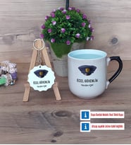 Özel Güvenlik Görevlisi Kupa Bardak Kırmızı ve Ahşap Anahtarlık Hediye (Model 9)