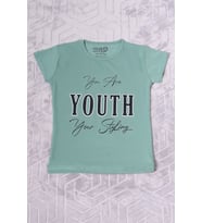 KIZ ÇOCUK TSHİRT YOUTH BASKILI BİSİKLET YAKA C39 (Yeşil)