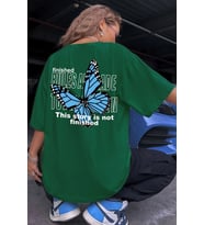 Unisex Kelebek Sırt Baskılı T-shirt (Yeşil)