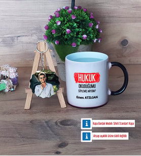 Hukuk Okuduğumu Söylemiş Miydim Kupa Bardak Beyaz ve Fotoğraflı Ahşap Anahtarlık Hediye (Model 9)