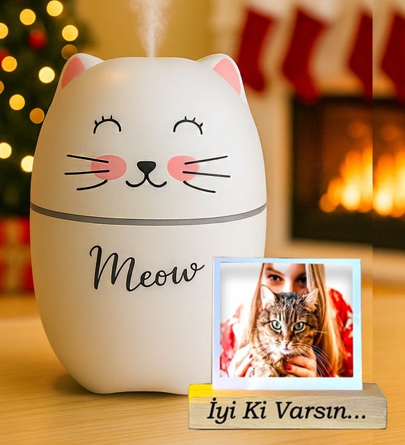 Yılbaşı Hediyesi Kişiye Özel Sevimli Kedi H2o Oda Nemlendirici Oda Kokusu (PERA MODA)