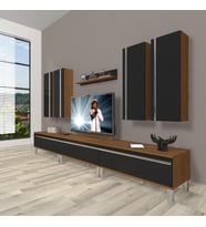 Decoraktiv Eko 8d Mdf Krom Ayaklı Tv Ünitesi Tv Sehpası (Siyah - Ceviz)