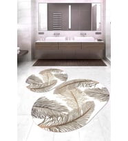 Dijital Baskılı Kaymaz Taban Yıkanabilir Oval 2'li Klozet Takımı Banyo Paspası NOKZ-HT-250 (Beyaz)