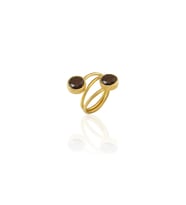 Kadir Jewellery 22 Ayar Altın Kaplama Zirkon Taşlı Ayarlanabilir Renkli Taşlı Yüzük (KAHVE)
