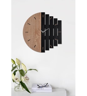 Dekoratif Ahşap Duvar Saati 43 Cm - Ritim (Siyah)