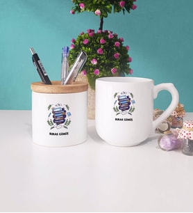 Öğretmenler Günü Hediyesi Kupa Bardak Lacivert ve Kalemlik (Model 9)