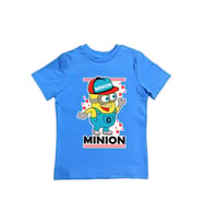 Minions baskılı pamuklu penye kumaş yazlık çocuk tişört (Mavi)