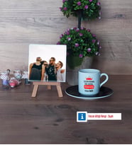 Arkadaşa Hediye Fotoğraflı Dekoratif Taş, Ahşap Altlıklı Türk Kahvesi Fincanı HediyeDoğum Günü Hediyesi (Model 7)