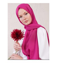 Kadın Fuşya Janjan Şifon Abiye Şal (Siyah - Lila)