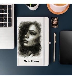Gifttime Kişiye Özel  Karakalem Tasarımlı Defter (Beyaz)
