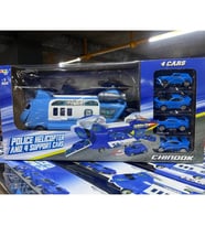 Kurtarıcı Helikopter Set ve 4 Ufak Araba - Mavi Su Dünyası (Mavi)