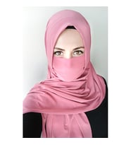Kadın Maskeli Hazır Geçmeli Şal (Gül Kurusu)