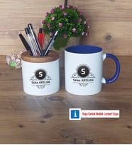 Baş Harf ve İsim Soyisim Kalemlik, Kupa Bardak T Kişiye Özel Hediye (Model 6)