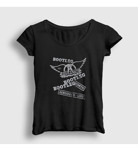Presmono Kadın Beyaz Bootleg Aerosmith T-Shirt 376921tt (Siyah)