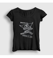 Presmono Kadın Beyaz Bootleg Aerosmith T-Shirt 376921tt (Siyah)