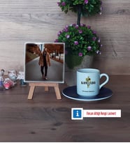 Komando Fotoğraflı Dekoratif Taş, Ahşap Altlıklı Türk Kahvesi Fincanı Hediye (Model 4)