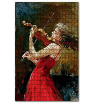 Cakapuzzle Kırmızı Elbiseli Keman Çalan Kadın Puzzle Yapboz MDF (Ahşap) (500 Parça)