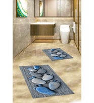 EVDEYA 3D Dijital Yıkanabilir Ayak İzi Desen İkili Banyo Halısı Paspas Klozet Takımı, KLOZET-15-GRİ, (Mavi)