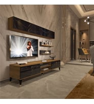 Decoraktiv Eko 5 Mdf Dvd Gold Tv Ünitesi Tv Sehpası - Parlak Beyaz (Pera-Siyah Mermer)