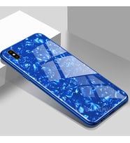 iPhone XS Max Kılıf Mermer Desenli Marbel Cam Silikon Kılıf (Mavi)