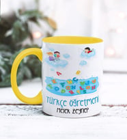 Türkçe Öğretmeni Tasarımlı Kişiye Özel Kupa Bardak (Sarı)