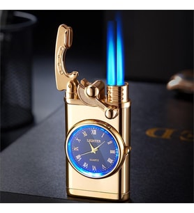 Kişiye Özel Saatli Ve Işıklı Pürmüz Çakmak Ahşap Kutulu (Gold)