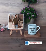 Anestezi Uzmanı Fotoğraflı Dekoratif Taş, Ahşap Altlıklı Türk Kahvesi Fincanı Hediye (Model 1)