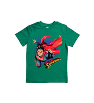 Superman baskılı pamuklu penye kumaş yazlık çocuk tişört (Yeşil)
