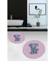 EVDEYA Dijital Yıkanabilir Modern Fil Desen İkili Banyo Paspas Yuvarlak Klozet Takımı, YKLOZET-33-GRİ, (Pembe)