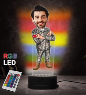 Doğum Günü Hediyesi,Sevgiliye Hediye, Kişiye Özel Fotoğraflı Asker 2 Karikatür 3D Led Lamba (RGB)