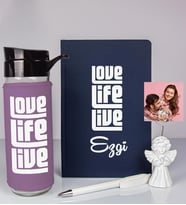 Kişiye Özel Defter Kalem Matara Ve Fotoğraflı Notluk Seti 93511 (Lacivert)